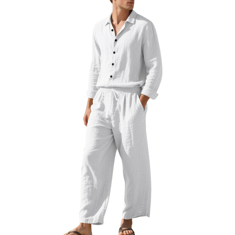 Herren Leinen-Loungeanzug mit elastischem Bund und praktischem Knopfdesign EB