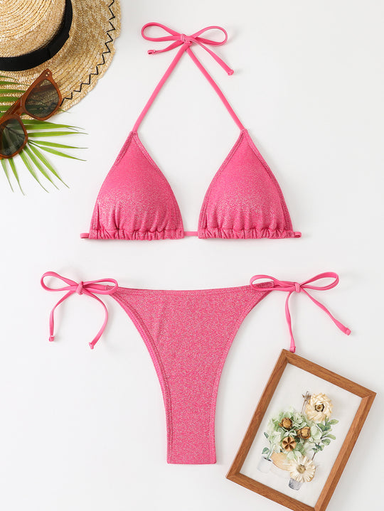 Damen Triangel-Bikini mit schimmerndem Rüschendesign EB
