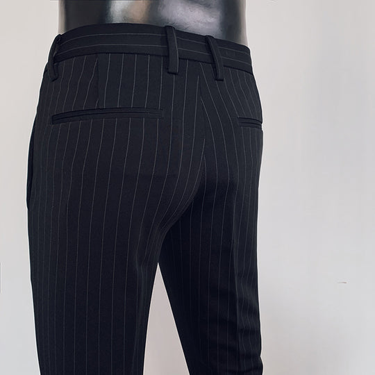 Herren nan schmal geschnittene Nadelstreifen-Anzughose mit elastischem Bund und Ringdetail EB