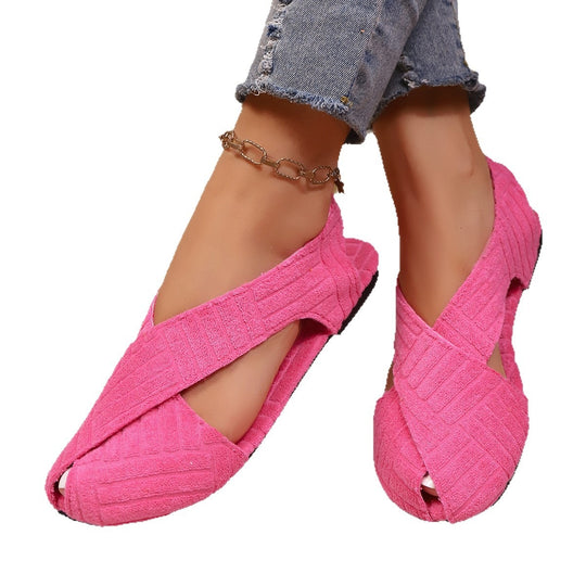 Damen Komfortable Ballerinas mit dekorativem Kreuzbanddesign EB