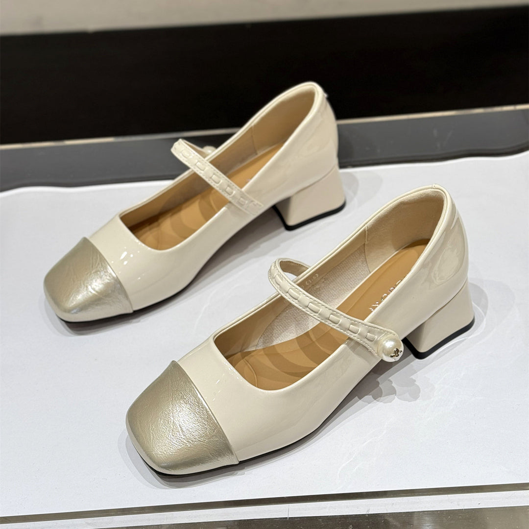 Damen elegante Mary Janes mit modischem Riemen und glänzender Vorderkappe EB