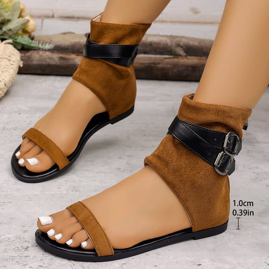 Damen modische Offene Stiefelsandalen mit Schnallen- und Reißverschluss-Detail EB
