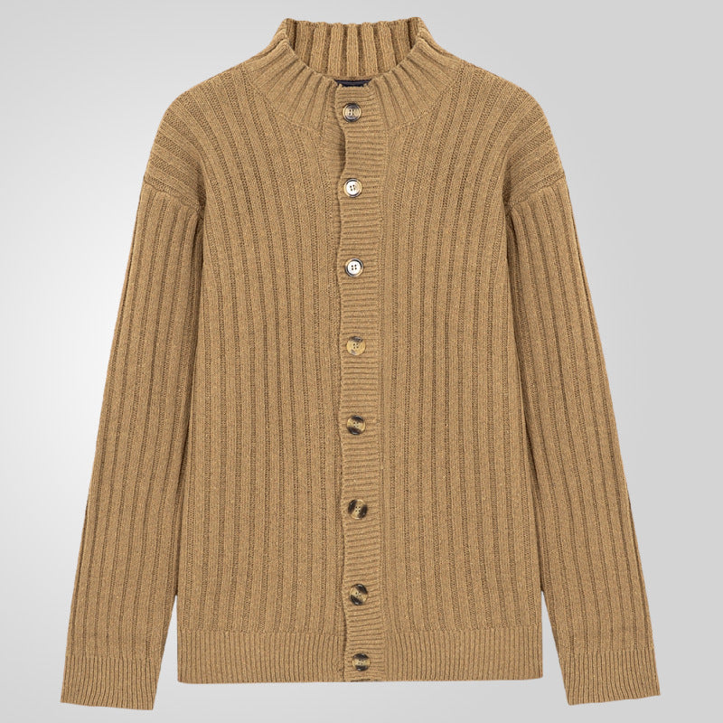 Herren Strickjacke mit klarem Rippenmuster und bequemem Stehkragen EB