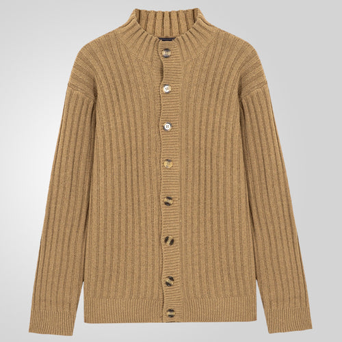 Herren Strickjacke mit klarem Rippenmuster und bequemem Stehkragen EB