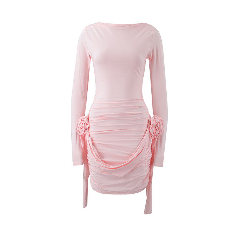 Damen figurbetontes Kleid mit Rüschendetails und langen Ärmeln EB