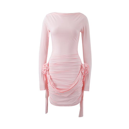 Damen figurbetontes Kleid mit Rüschendetails und langen Ärmeln EB