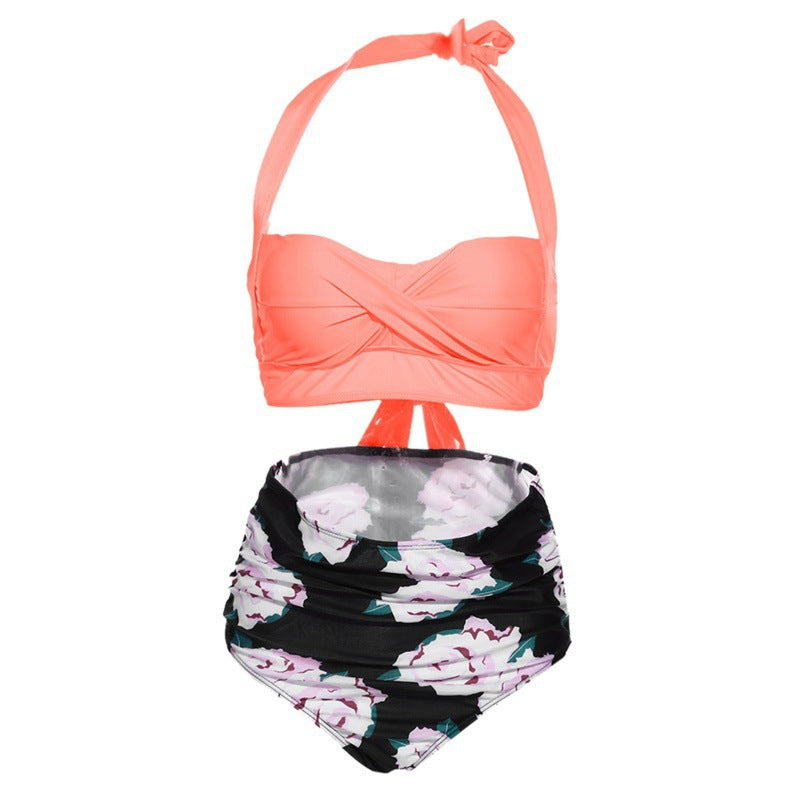 Damen Hochtaillierter Karobikini mit gerafftem Oberteil EB