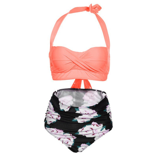 Damen Hochtaillierter Karobikini mit gerafftem Oberteil EB