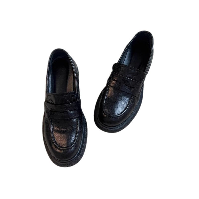Damen modische Loafers mit robustem Blockabsatz und glänzender Lederoberfläche EB