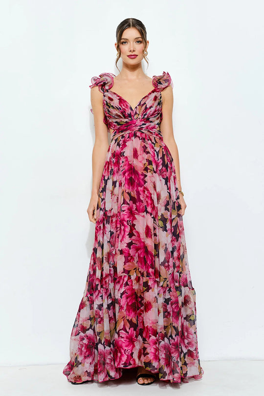 Damen Maxikleid mit luftigen Rüschendetails und ausgefallenem Wickeldesign EB