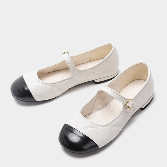 Damen Ballerinas mit elegantem Riemen und modischem Karomuster EB