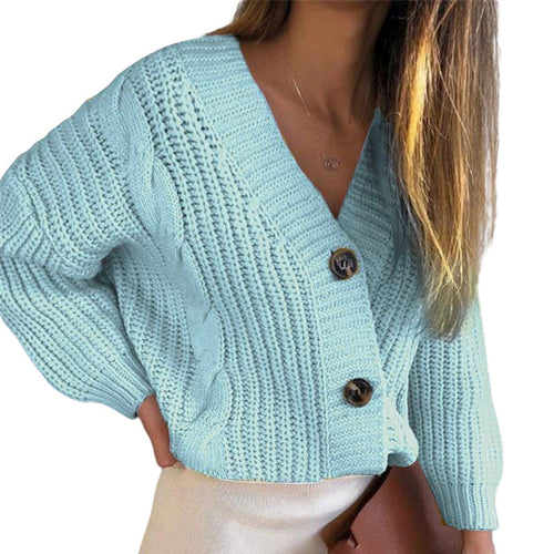 Damen Strickjacke mit tiefem V-Ausschnitt und dekorativen Knöpfen EB