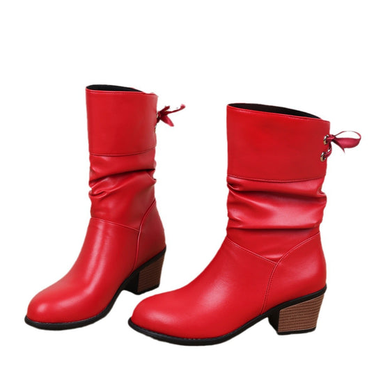 Damen Stiefeletten mit modischem Falten-Design und verstellbarem Riemen EB
