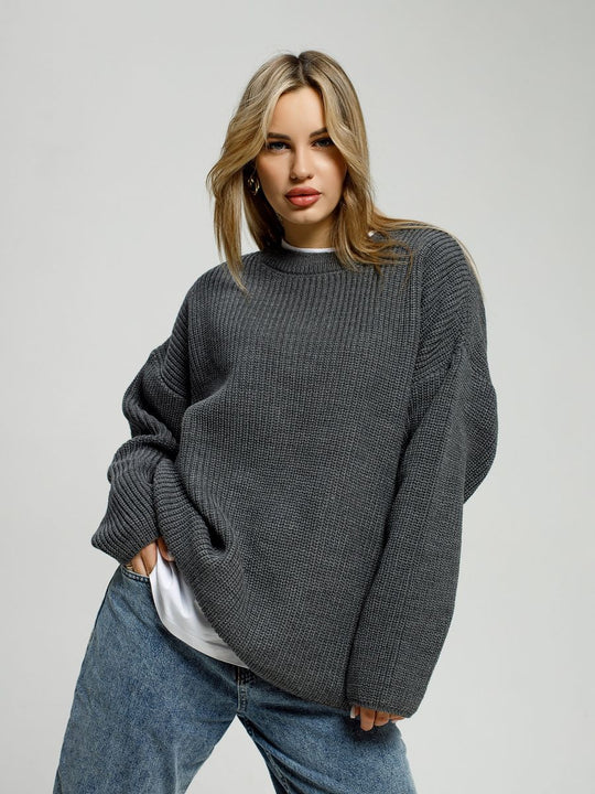 Damen lässiger Oversized Pullover mit strukturiertem Strickmuster EB