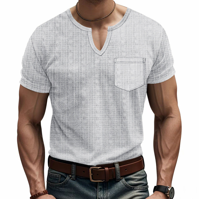 Herren Kurzarm V-Ausschnitt T-Shirt mit Brusttasche EB