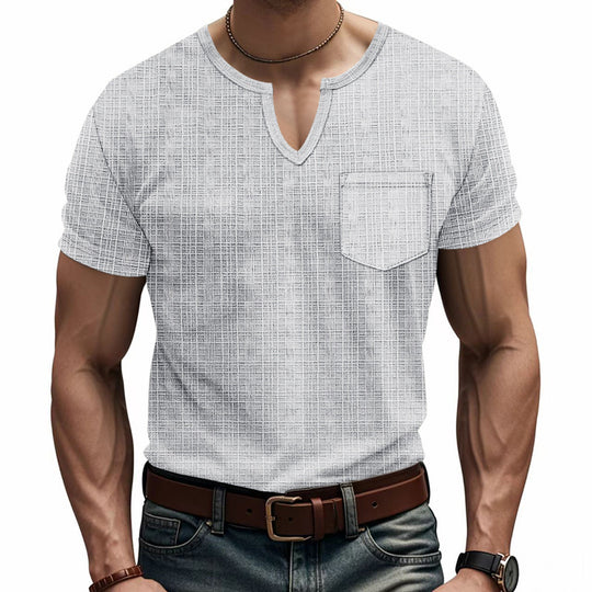 Herren Kurzarm V-Ausschnitt T-Shirt mit Brusttasche EB