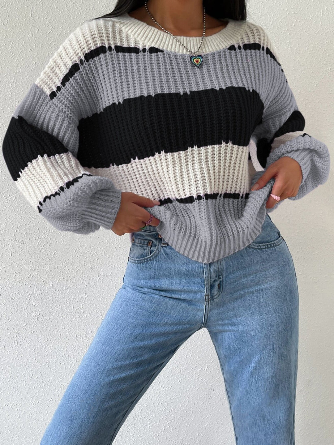 EB | Pullover Pullover Grobstrick Übergröße Fit Langarm Freizeit Crew Neck