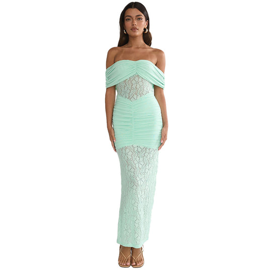 Damen Cocktailkleid mit elegantem Spitzenoberteil und fließendem Rock EB