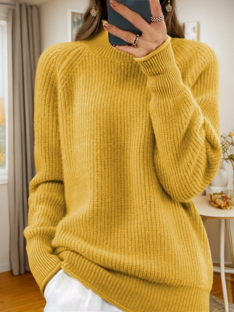 Damen nan kuscheliger Strickpullover mit Stehkragen und Rippstruktur EB