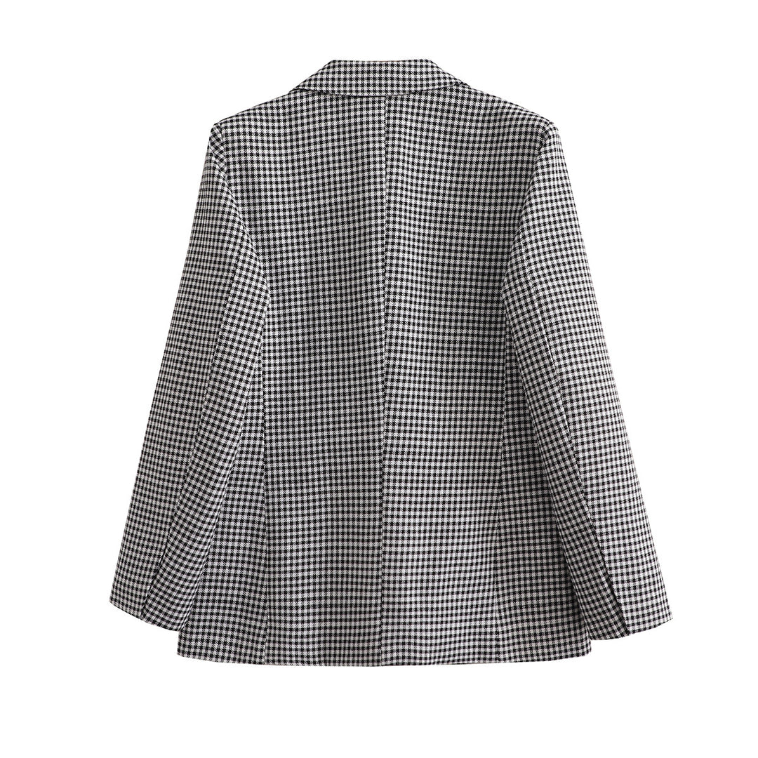 Damen Oversize Hahnentritt Blazer mit Ein-Knopf-Verschluss und Pattentaschen EB