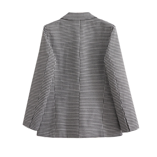 Damen Oversize Hahnentritt Blazer mit Ein-Knopf-Verschluss und Pattentaschen EB