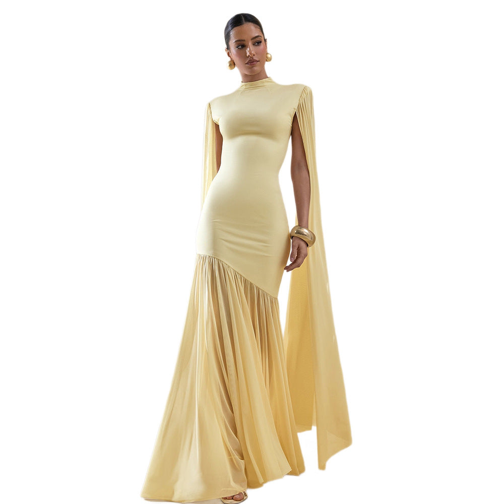 Damen Elegantes Maxikleid mit fließenden Ärmeln und raffiniertem Schnitt EB
