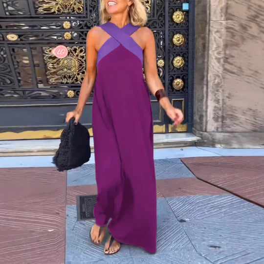Damen Langes Maxikleid mit Cross-Over-Trägern und elegantem Schnitt EB