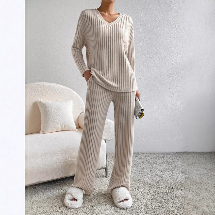 Damen Lässiges Strick-Lounge-Set aus weichem, geripptem Material EB