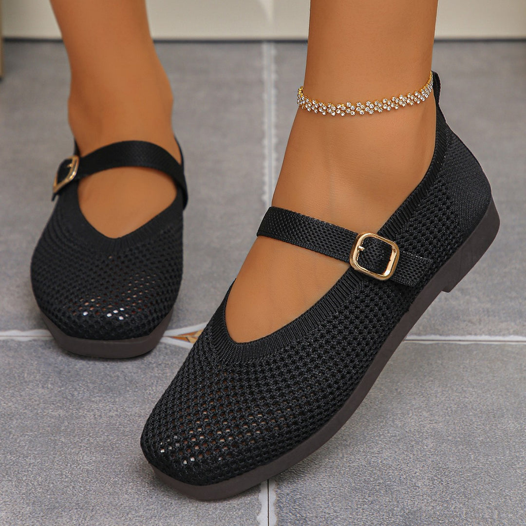 Damen Bequeme und atmungsaktive Ballerinas mit dekorativem Riemen EB