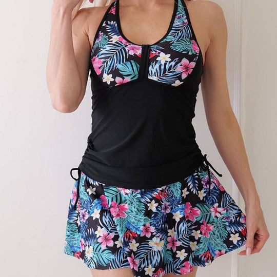 Damen Tankini mit floralem Oberteil und elegantem Rock EB
