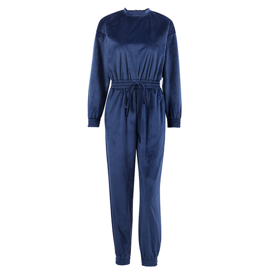 Damen Velours Jogginganzug mit weitem Schnitt und elastischem Bund EB