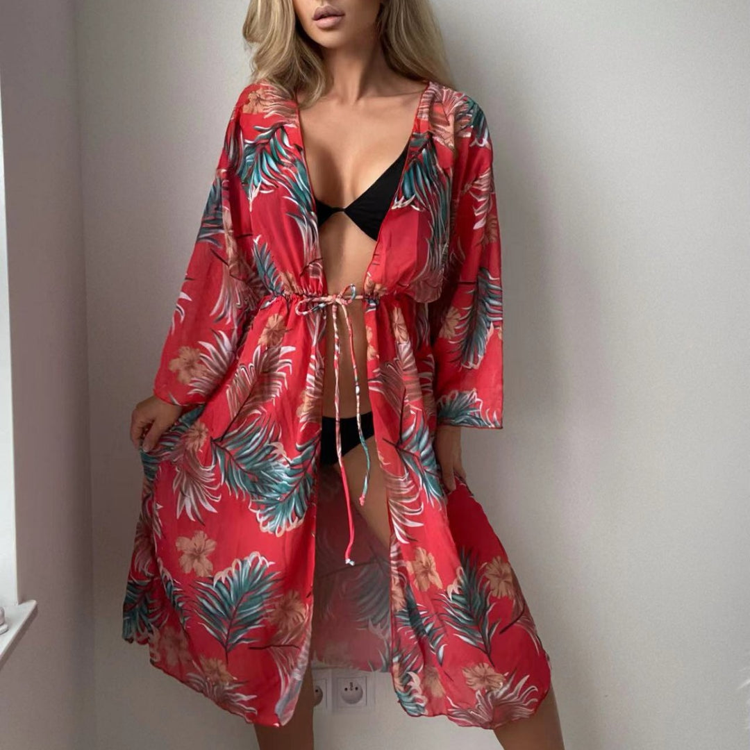 Damen luftiger Strandkimono mit floralen Motiven EB