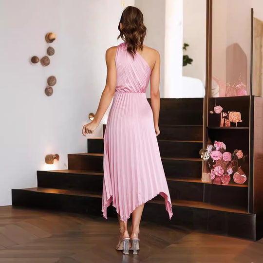 Damen Plissiertes Abendkleid mit asymmetrischem Saum und elegante Drapierung EB
