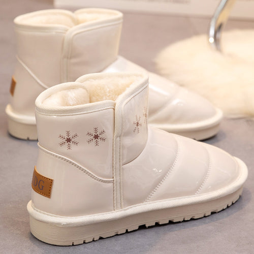 Damen modische Winterstiefel mit glänzenden Oberflächen und warmem Innenfutter EB
