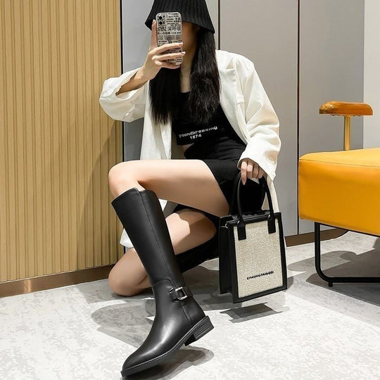 Damen klassische Stiefel mit modischen Schnallen und komfortabler Sohle EB