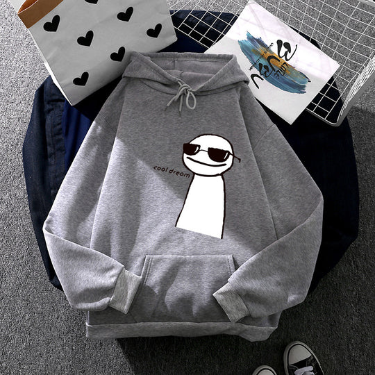 Damen nan Kapuzenpullover mit minimalistischer Grafik, lockerer Oversize-Passform und Kängurutasche EB