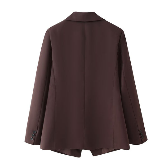 Damen elegante Oversized-Blazerjacke mit doppelter Knopfleiste und Taschen EB