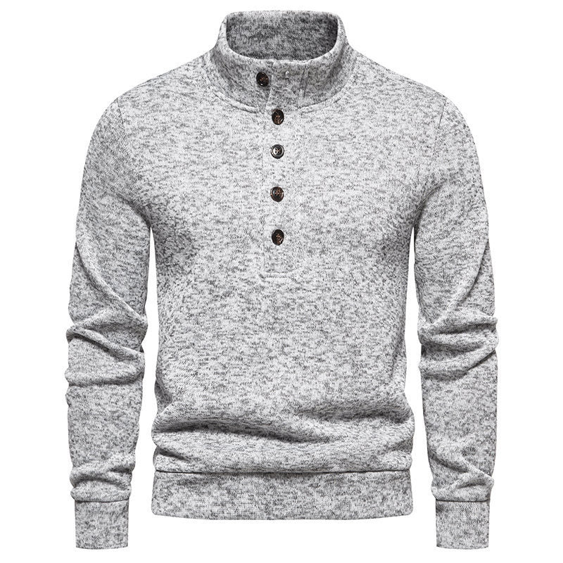 Herren gemütlicher Langarmpullover mit Knopfleiste und Stehkragen EB