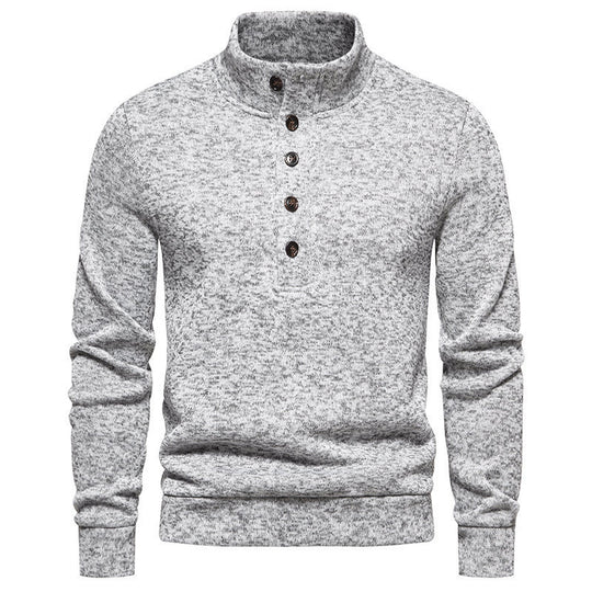 Herren gemütlicher Langarmpullover mit Knopfleiste und Stehkragen EB