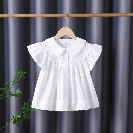 Mädchen Bluse mit eleganten Rüschenärmeln und klassischem Kragen EB