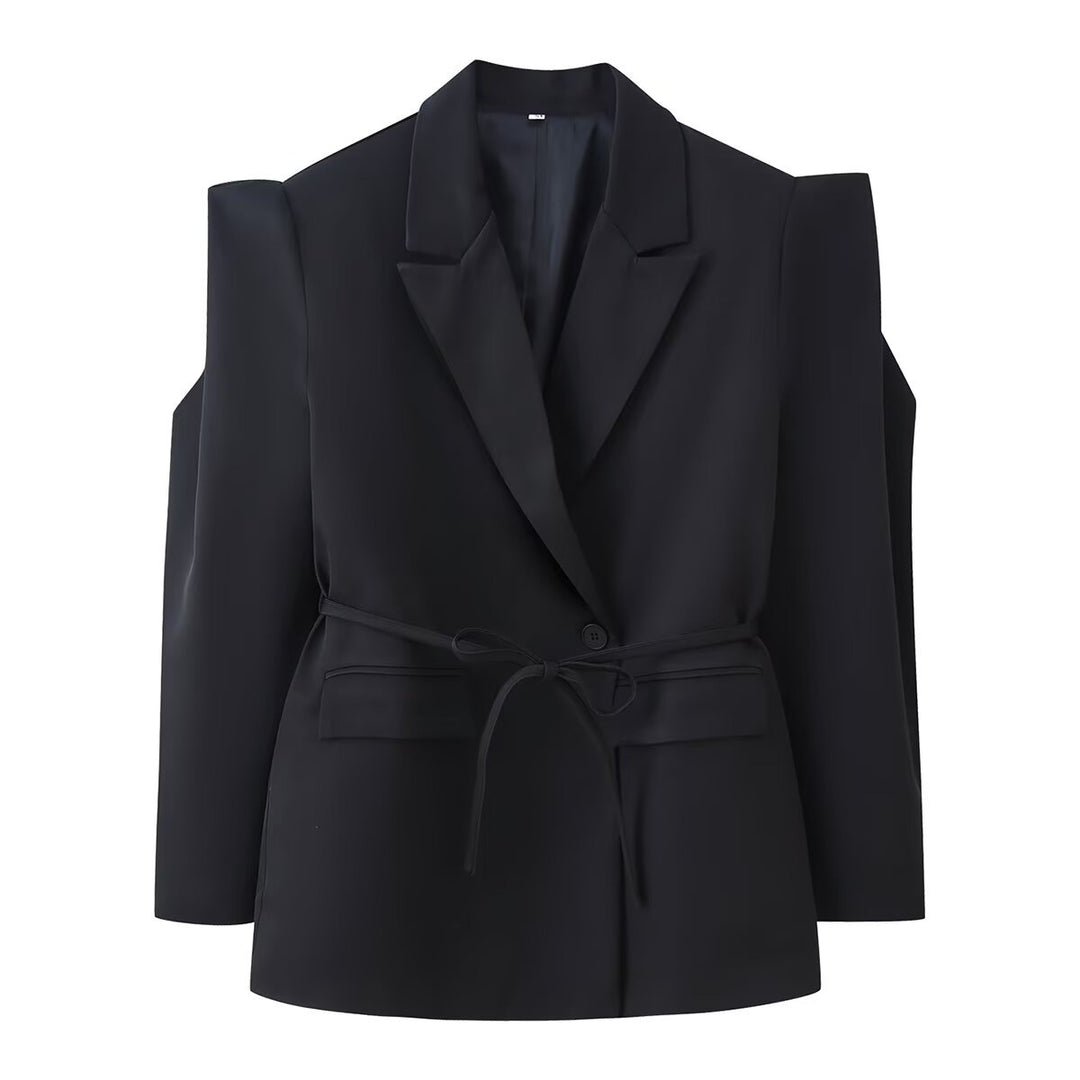 Damen nan taillierter Blazer mit Bindegürtel, Reverskragen und Schulterpolstern EB