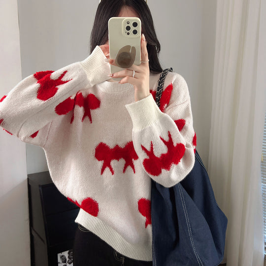 Damen Kuscheliger Strickpullover mit verspieltem Schleifenmotiv EB