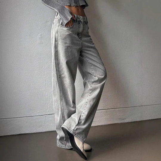 Damen weite Jeans im lässigen Vintage-Design mit hoher Taille und beständigem Stoff EB
