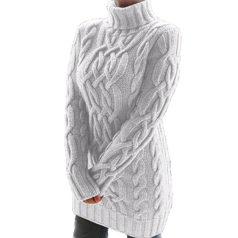 EB | Kabelstrick Rollkragenpullover Lässiger Schnitt Tunika-Länge Pullover