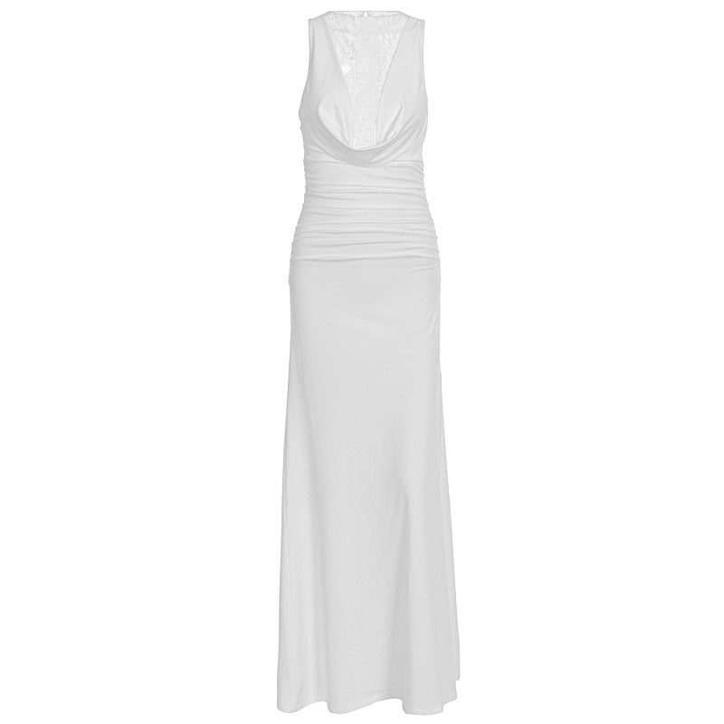 Damen Elegantes Maxikleid mit elegantem Neckholder-Design und raffinierter Spitzenlage EB