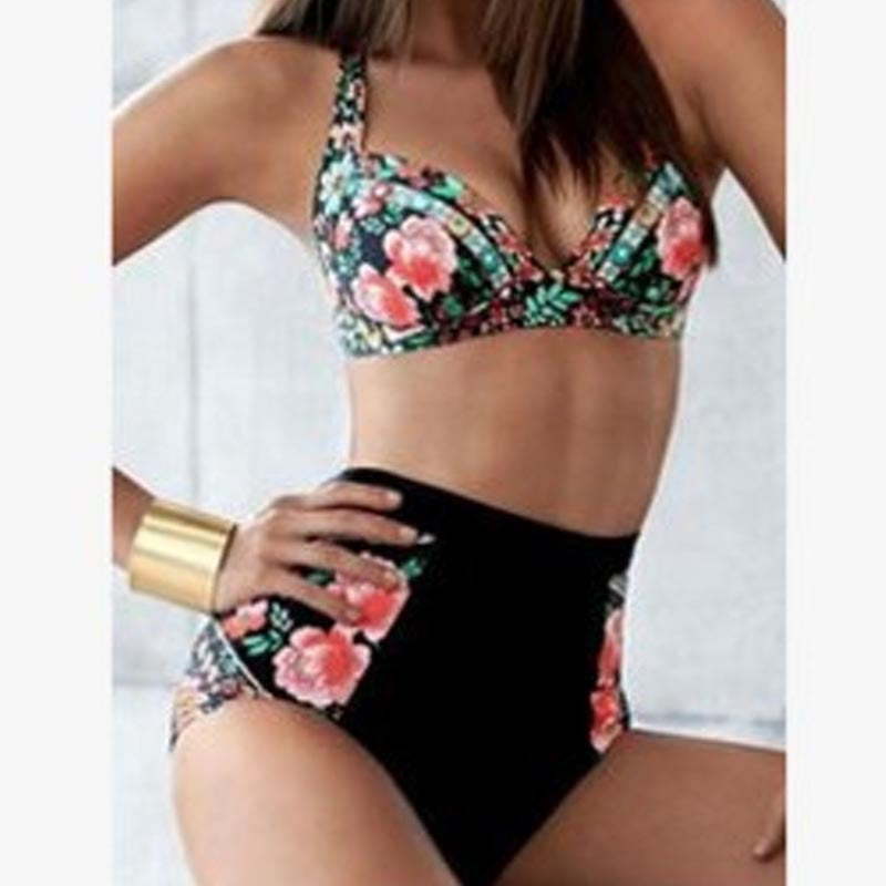 Damen Hoch tailliertes Floral-Bikini-Set EB