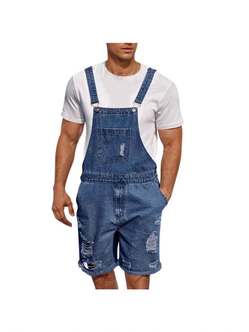 Herren Lässige Denim-Latzhose im distressed Look EB