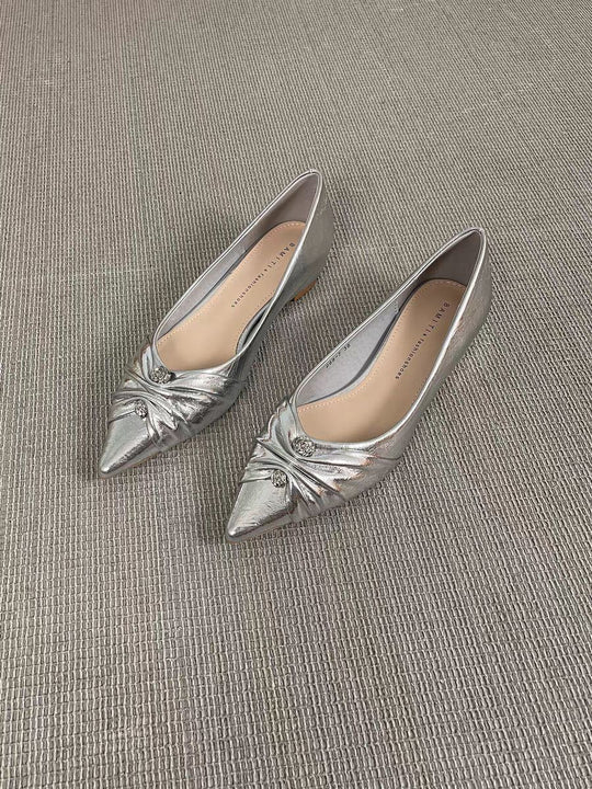 Damen elegante spitze Ballerinas mit kunstvollem Schleifenakzent EB
