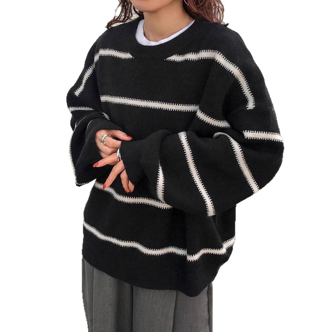 Damen Oversized Strickpullover mit trendigem Streifenmuster und lässiger Passform EB