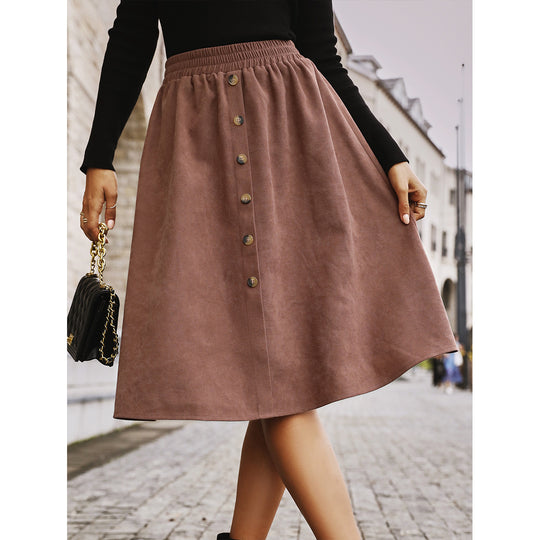 Damen Midi-Suede-Rock mit Knopfdetails EB